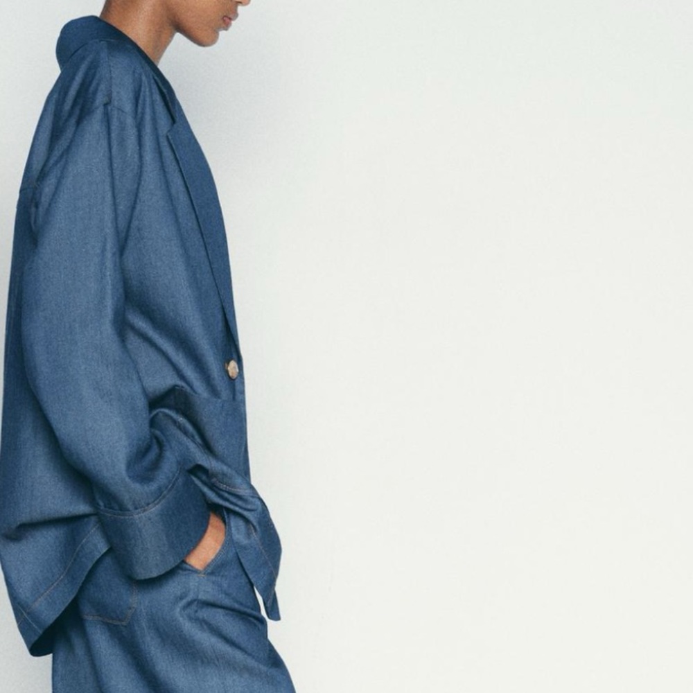 Denim effect Blue Oversized Women's Blazer - Picture 5 of 12